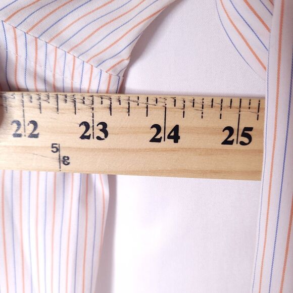 Brooks Brothers Dress Shirt Mens 15.5 Striped Orange, Blue, White French Cuff - Picture 7 of 10